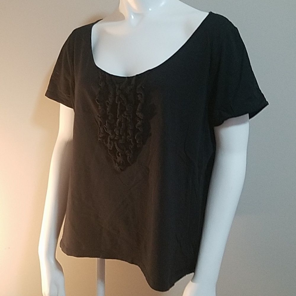 Lauren Black Short Sleeve Cotton Tee Shirt (XL)